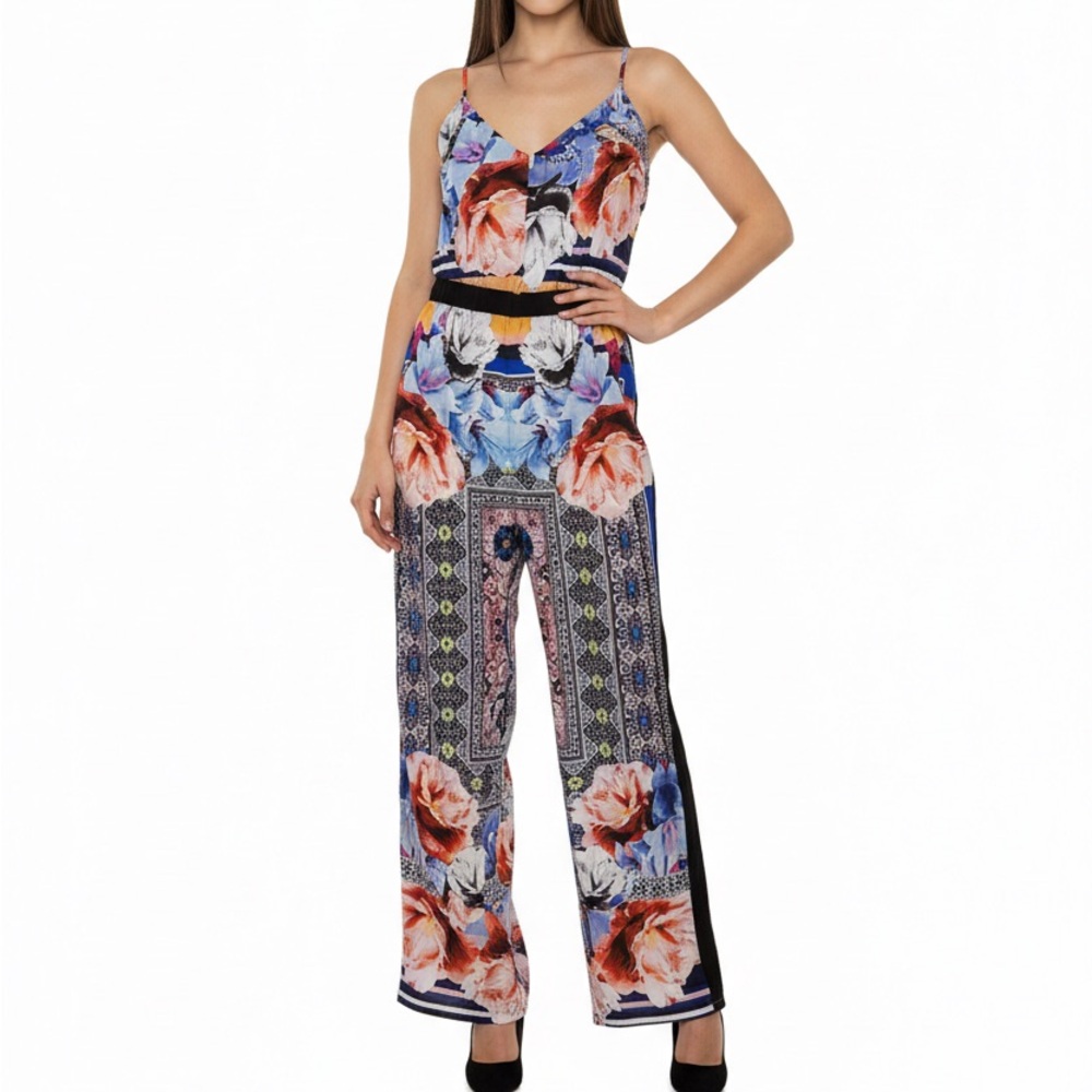 Clover Canyon floral print black fold over collar jumpsuit romper sz XS